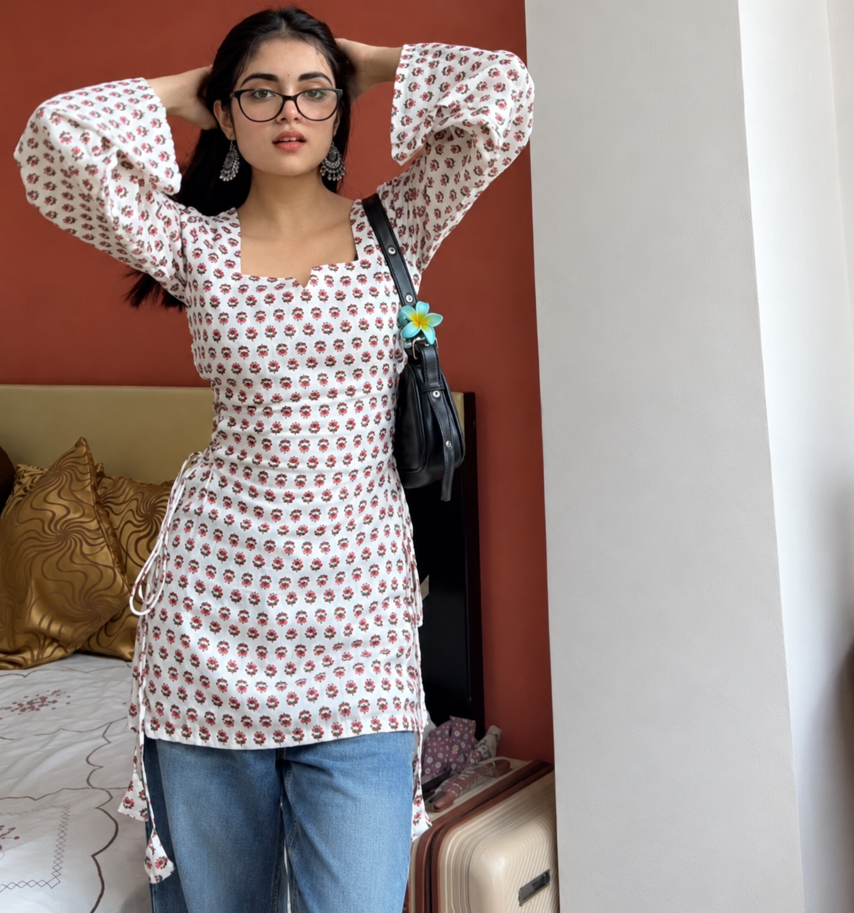 Indyadiva Pari Side Corset White Short Kurti