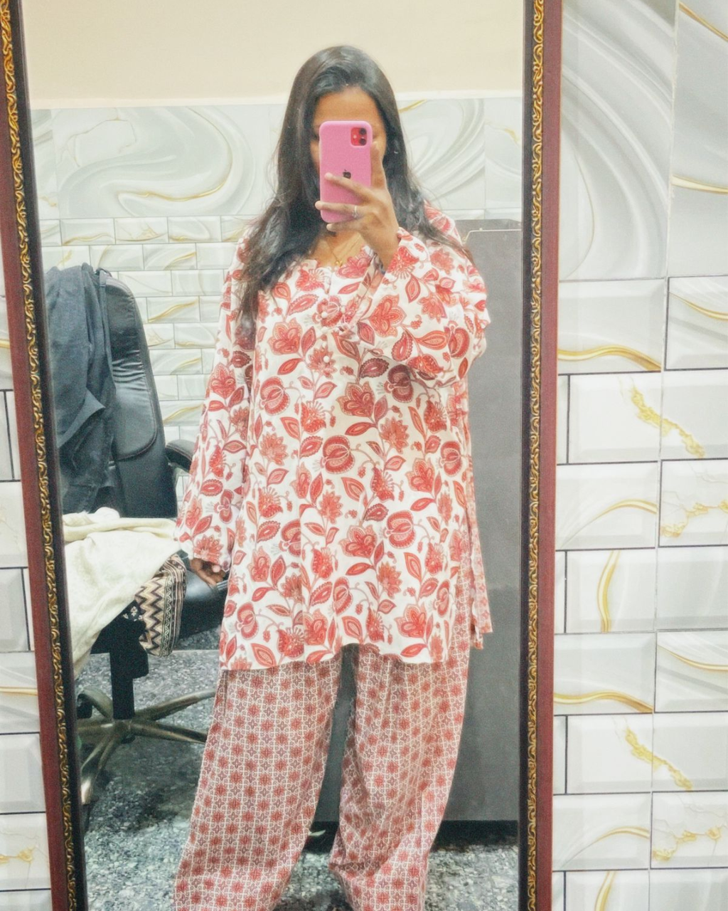 Indyadiva Rust Brown Nazakat Cotton Farshi Salwar 3 pcs Set