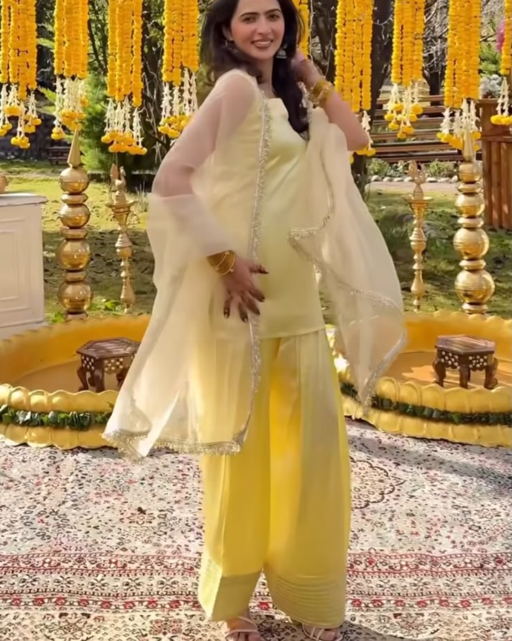 IndYaDiva Sunehri – Butter Yellow Satin Farshi Salwar Suit Set with Dupatta