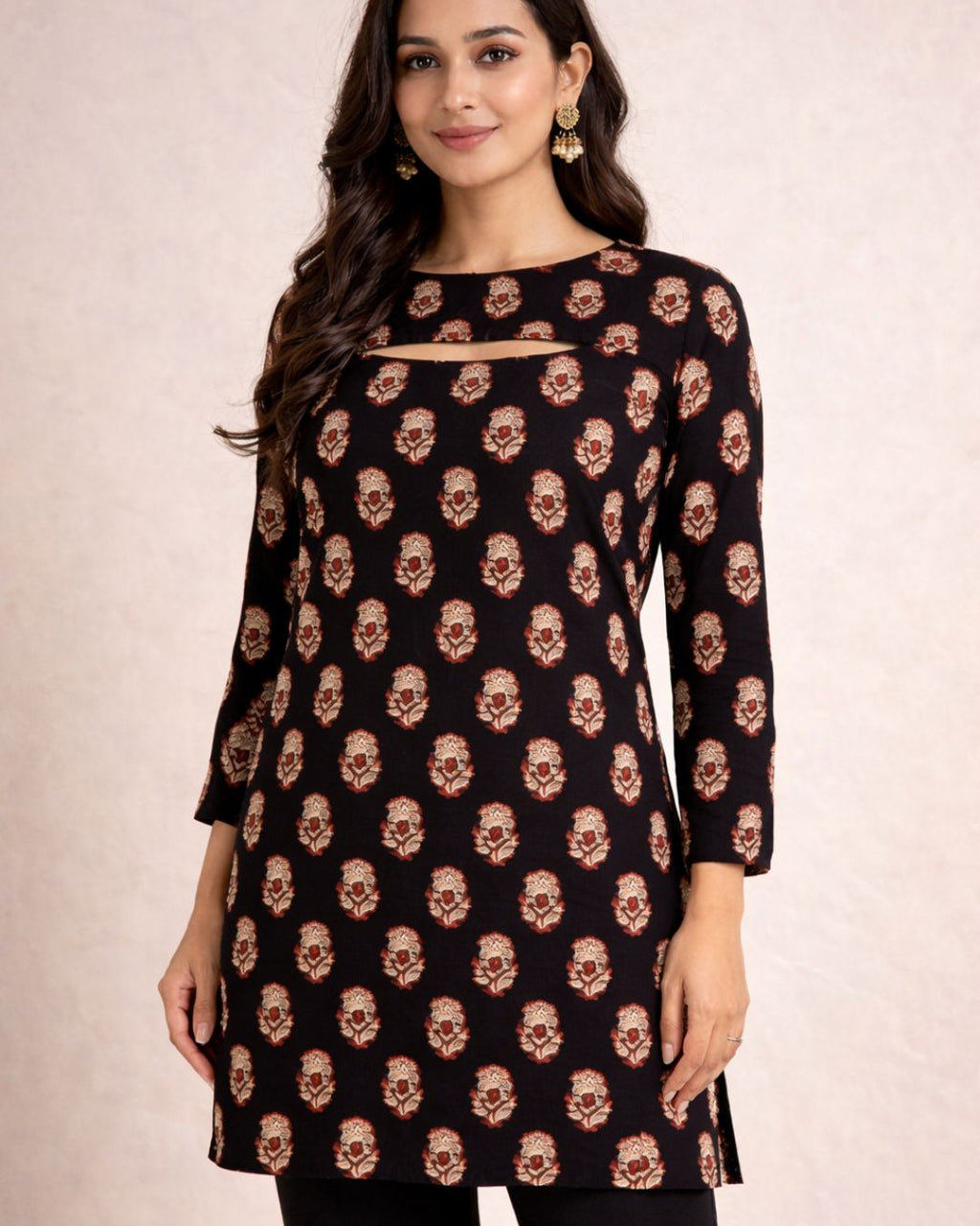 Indyadiva Neer Convertible Kurti in Black Printed
