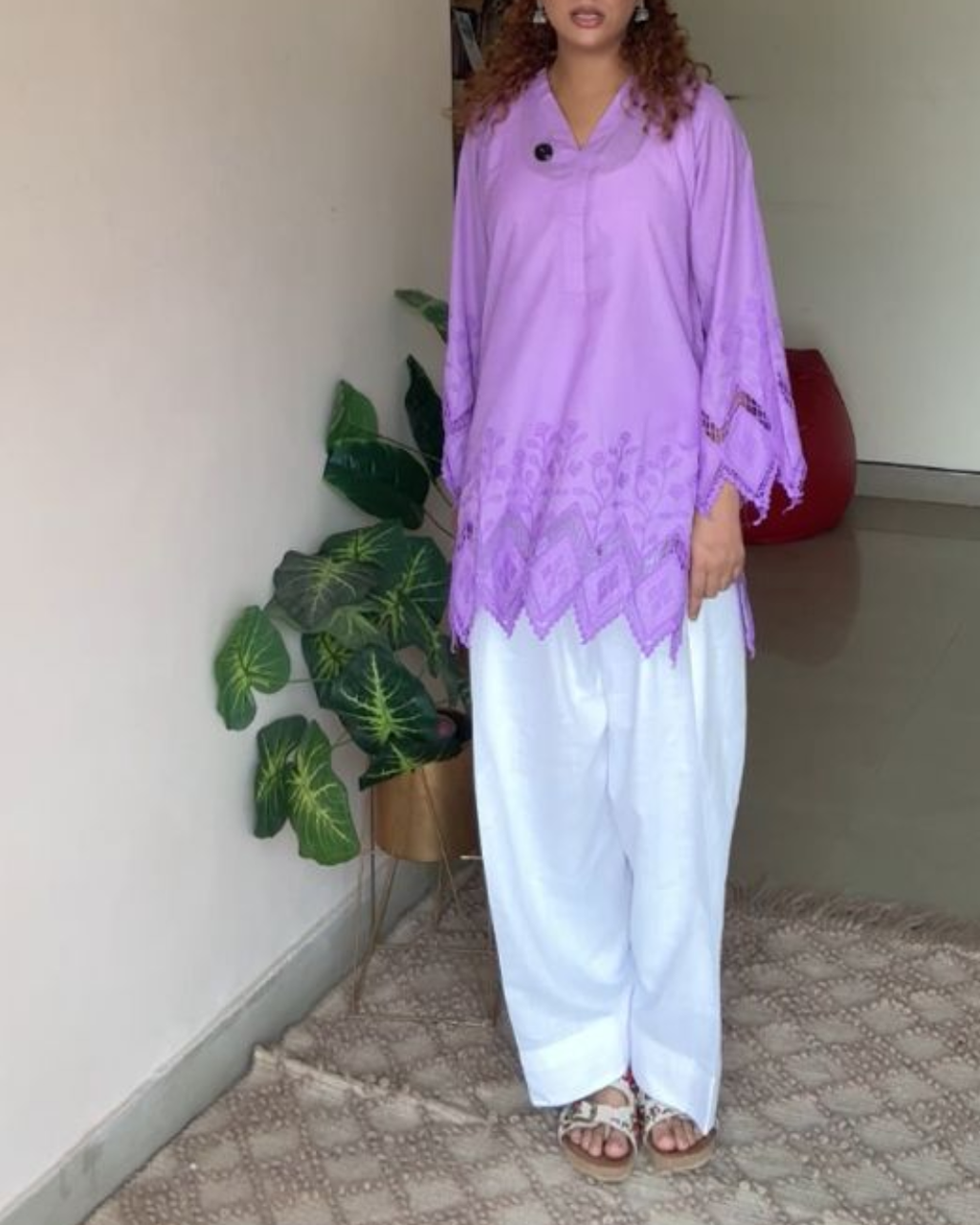 Indyadiva Ruhani Lilac cotton 3D Embroidery Farshi Set