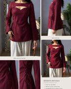 Indyadiva Siya Side Corset Dark Maroon Plain With Convertible Seelve Short Kurti