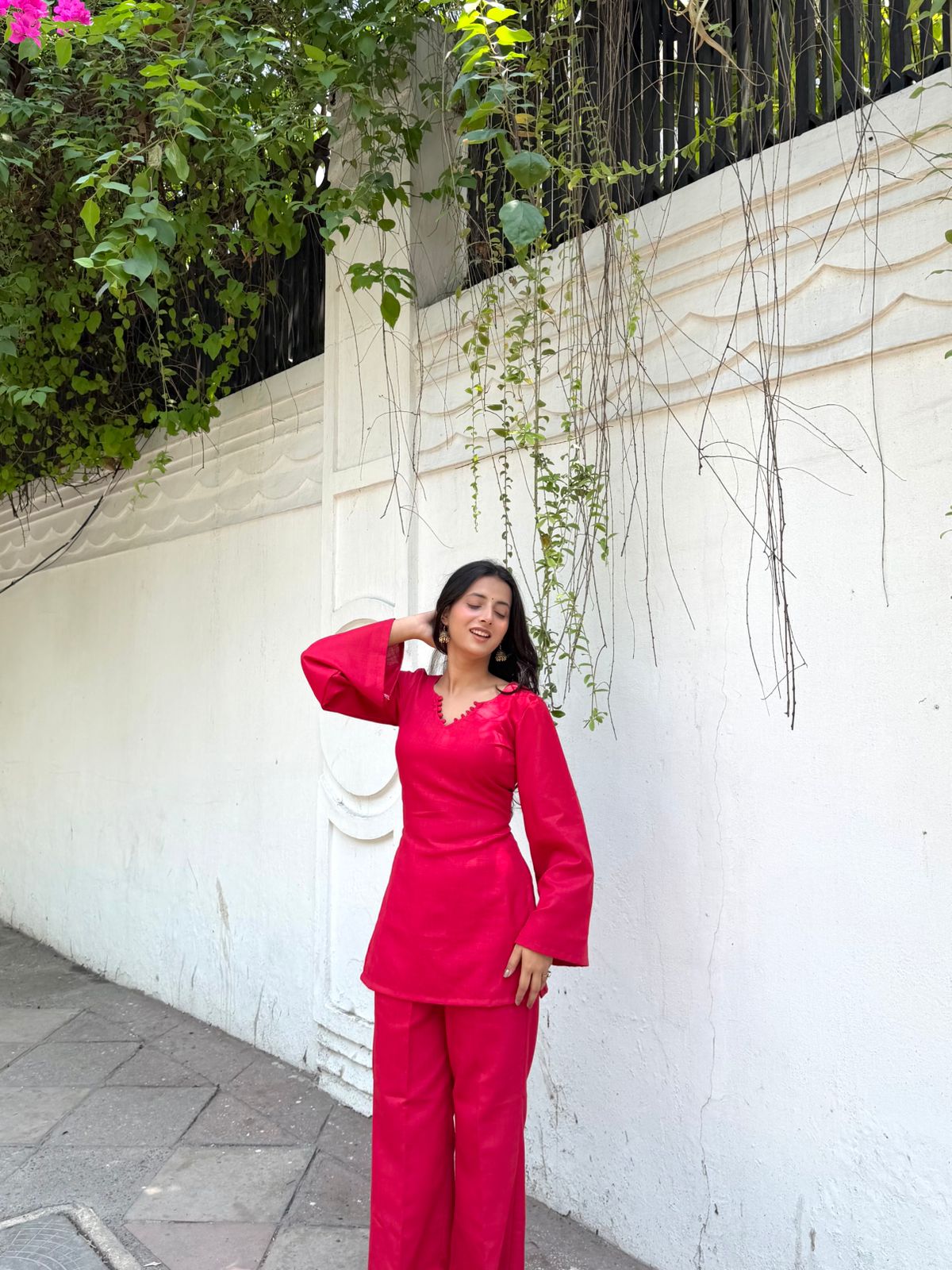 Indyadiva laal chuski Red Kurti Co-ord Set