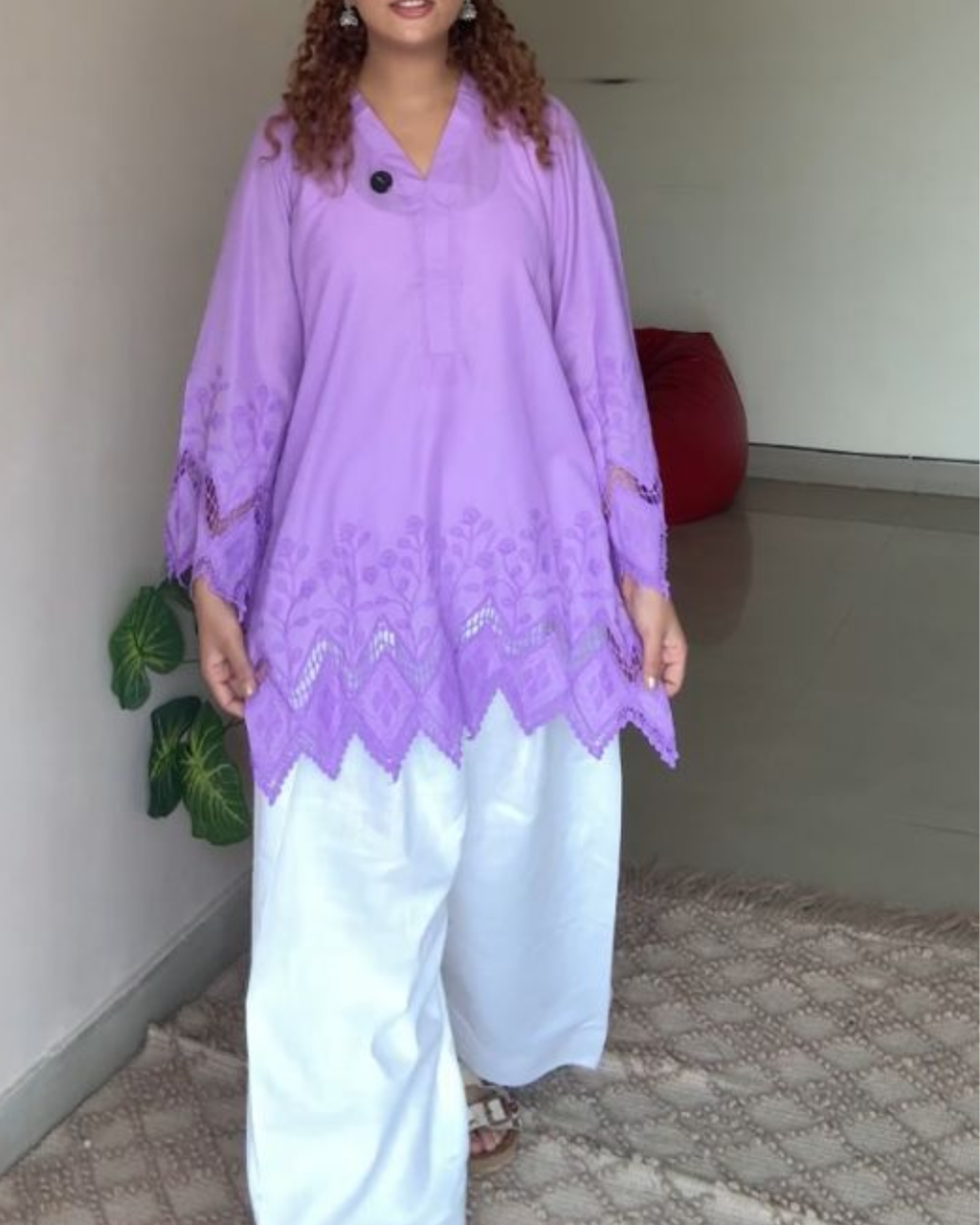 Indyadiva Ruhani Lilac cotton 3D Embroidery Farshi Set