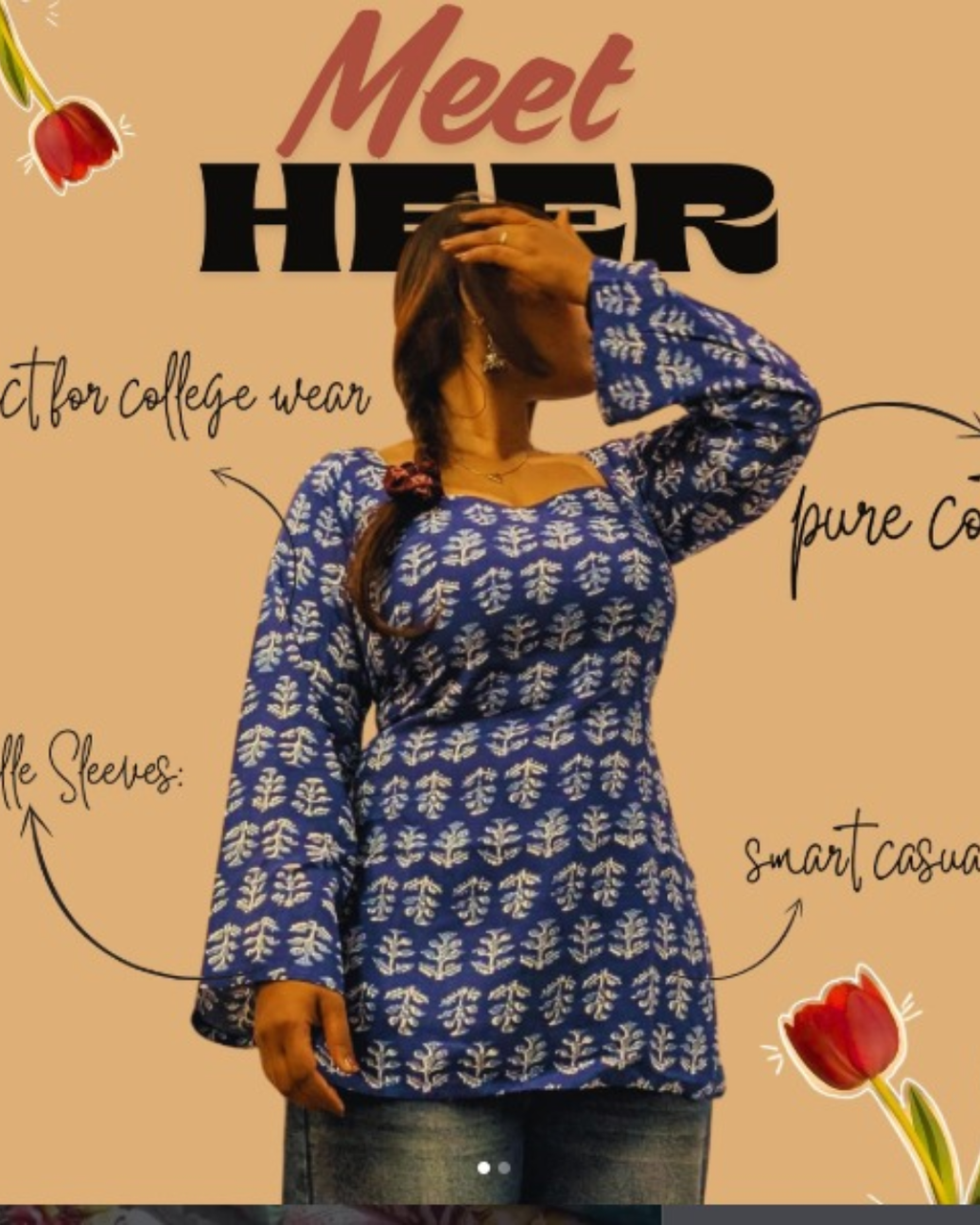 Indyadiva Heer Blue Indigo Short Kurti with Corset back