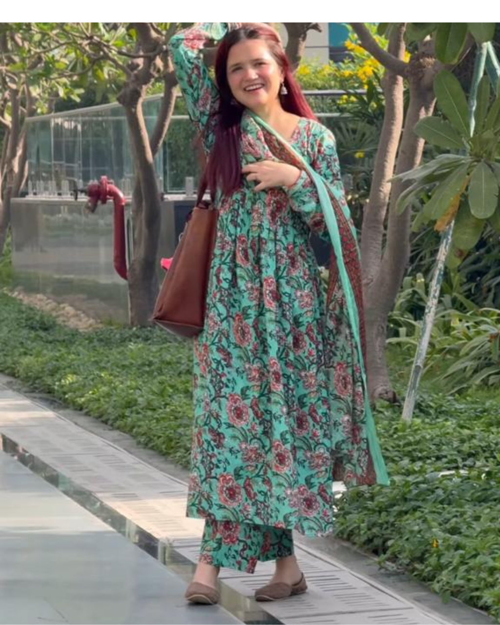 Indyadiva Gulnaaz three pcs set teal green color pure cotton
