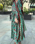 Indyadiva Gulnaaz three pcs set teal green color pure cotton