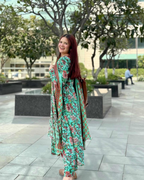 Indyadiva Gulnaaz three pcs set teal green color pure cotton