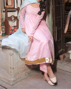 Indyadiva Pink Muslin Anarkali Suit Set with Contrast Dupatta