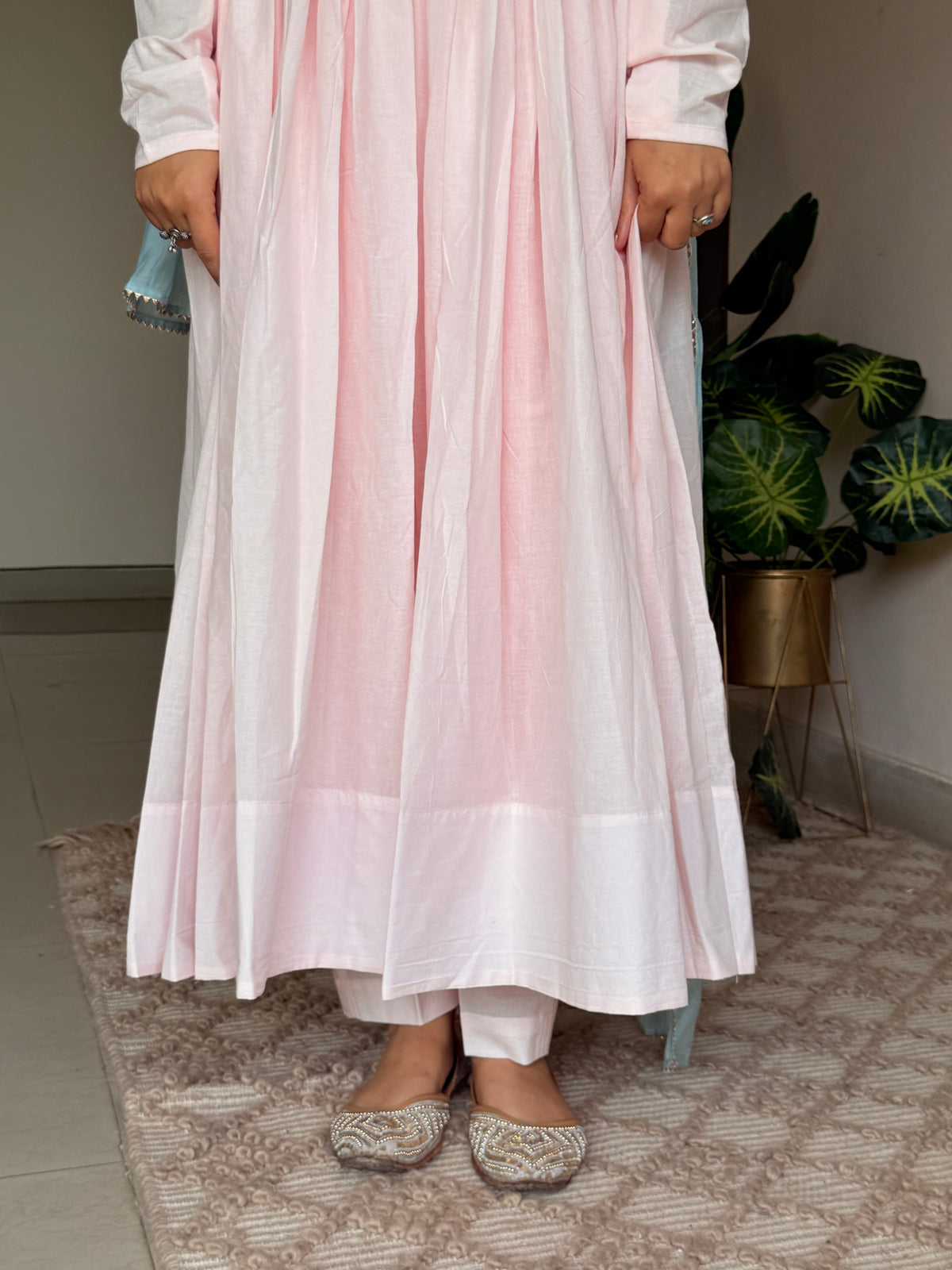 Indyadiva Pastel Pink & Aqua Corset Anarkali Set