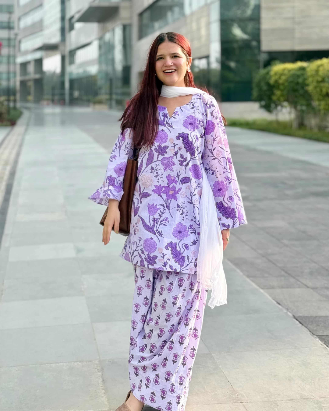 Indyadiva Jasmin Purple Kurti With Farshi Set-3pcs