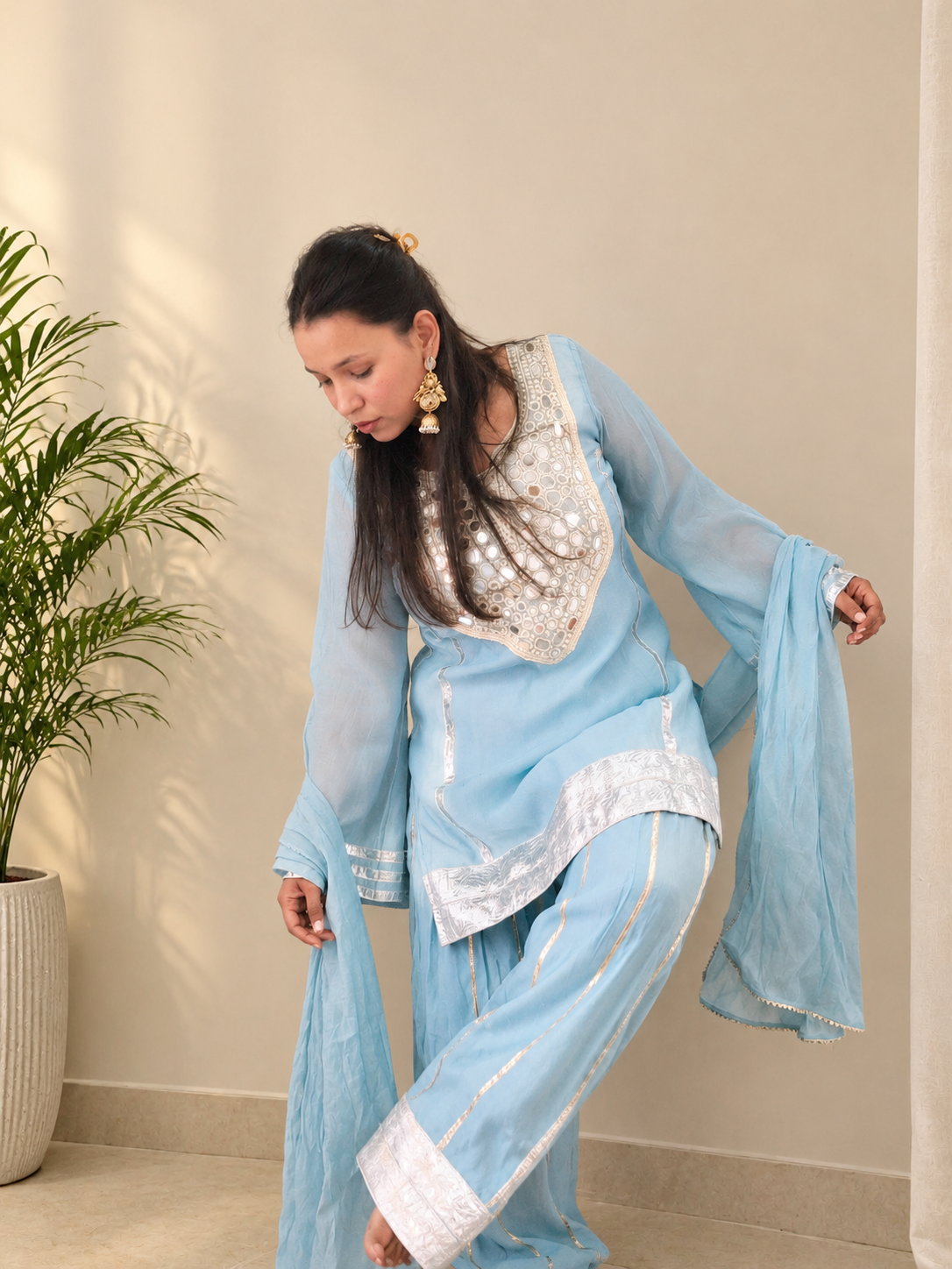 Indyadiva Zehra Sky Blue Farshi Suit Set
