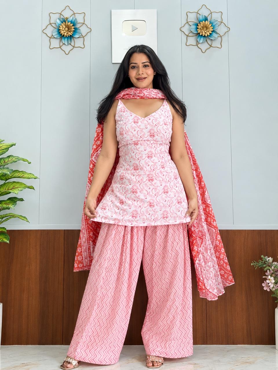 Indyadiva Rhem 3 pcs Backless Short Kurti With Farshi Salwar