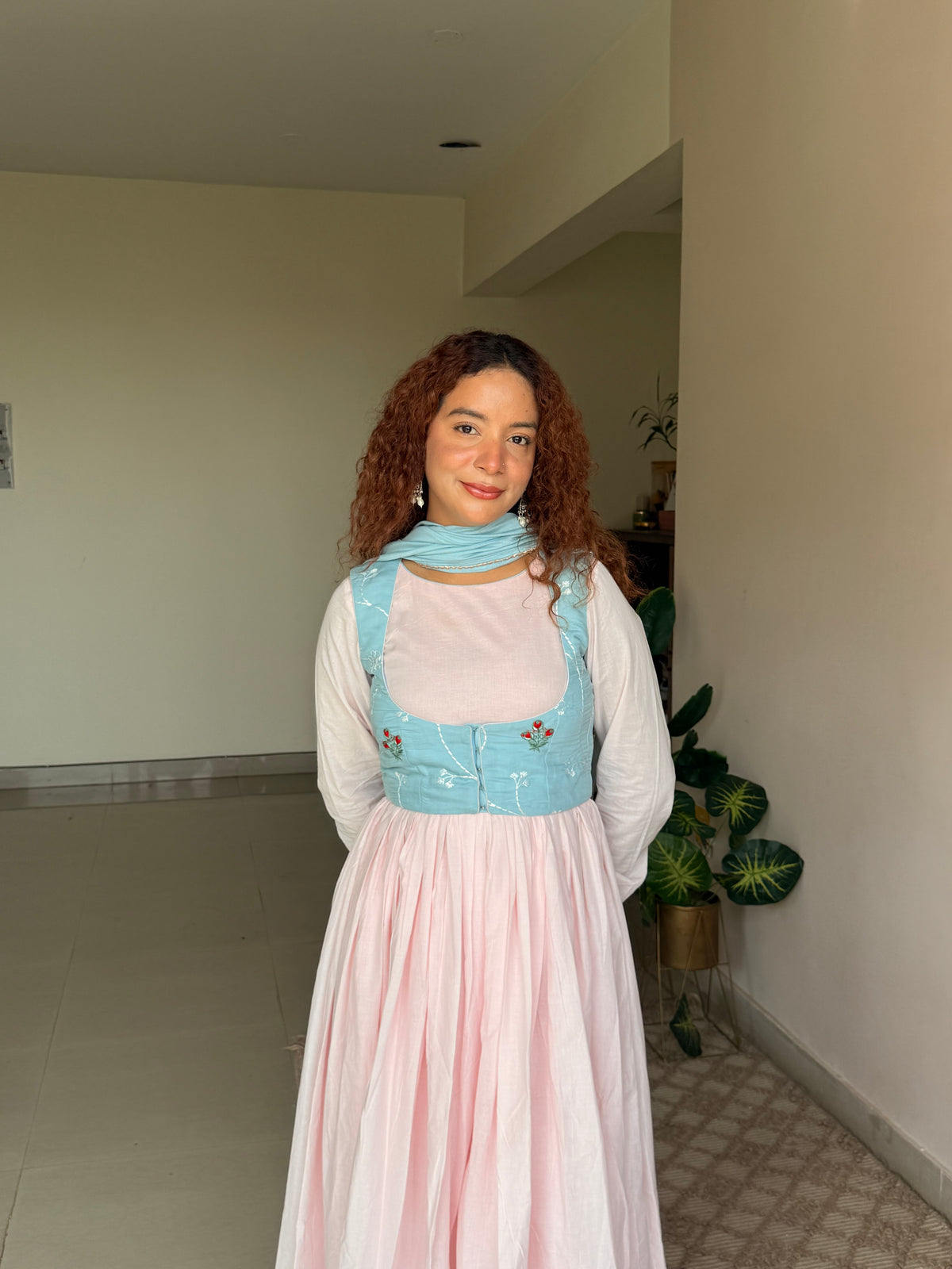 Indyadiva Pastel Pink & Aqua Corset Anarkali Set