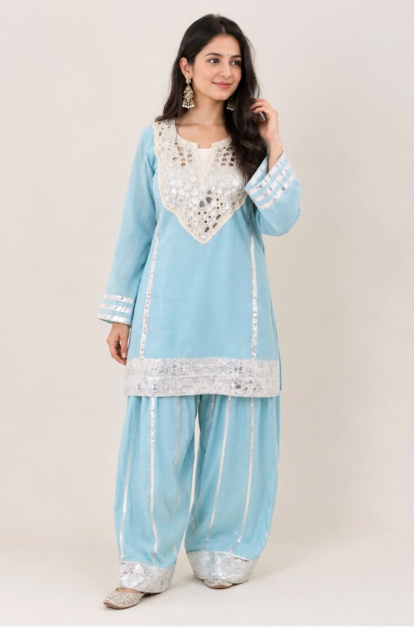 Indyadiva Zehra Sky Blue Farshi Suit Set