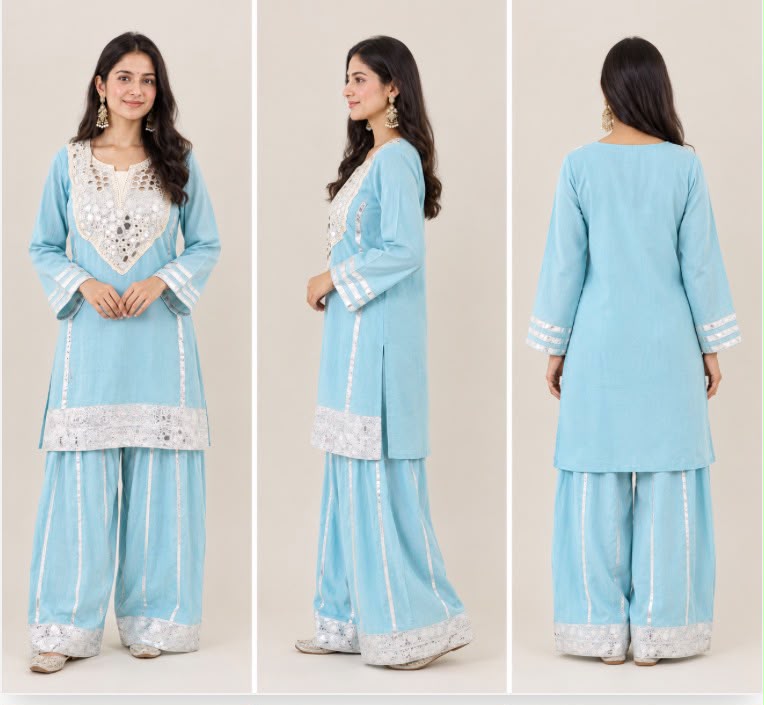 Indyadiva Zehra Sky Blue Farshi Suit Set
