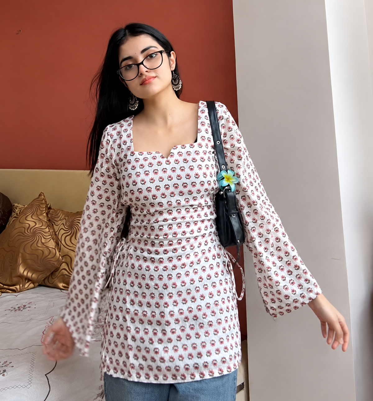 Indyadiva Pari Side Corset White Short Kurti