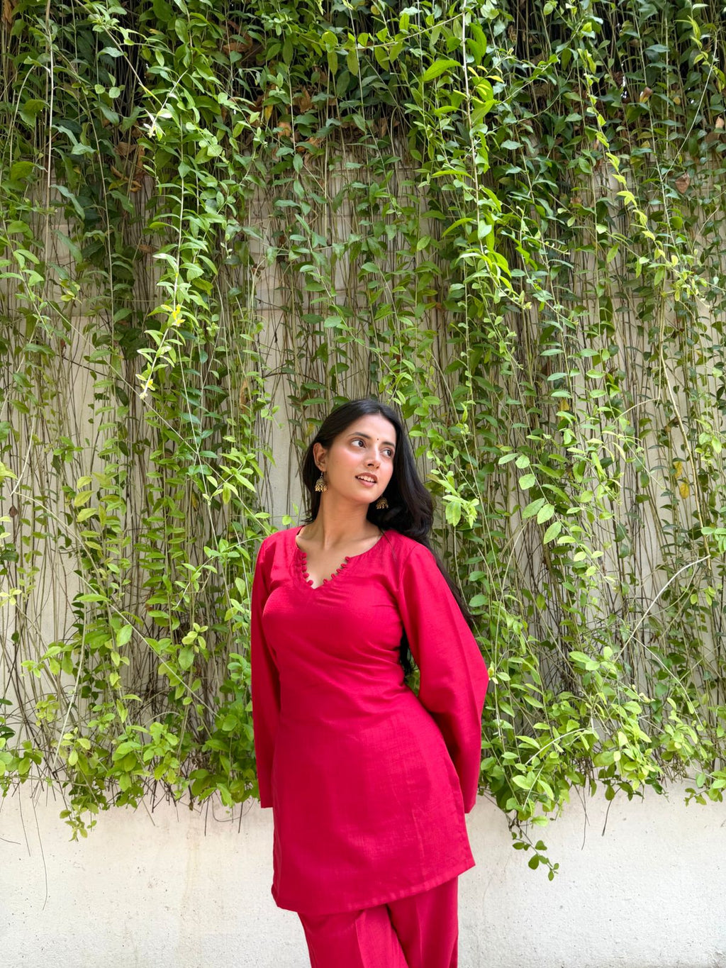 Indyadiva laal chuski Red Kurti Co-ord Set