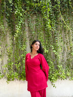 Indyadiva laal chuski Red Kurti Co-ord Set