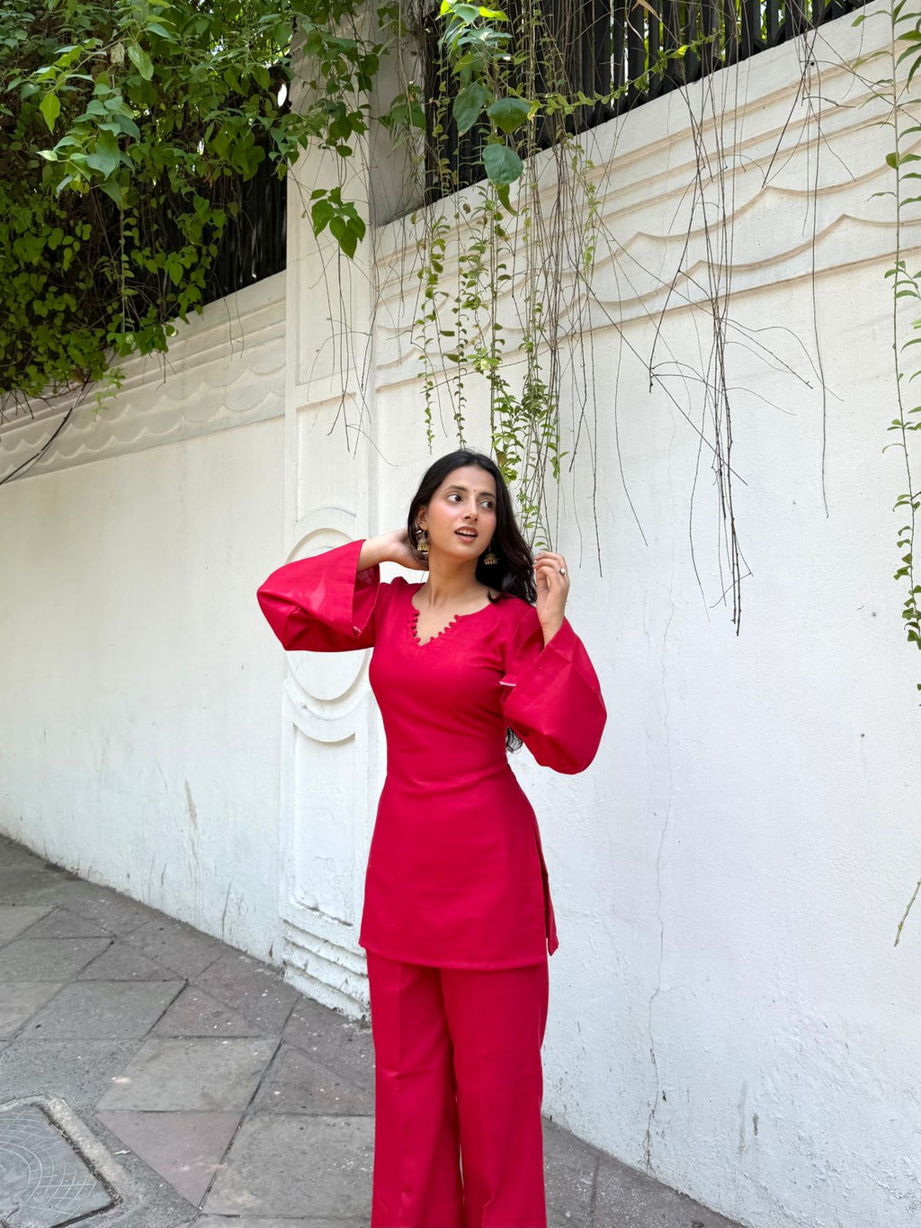 Indyadiva laal chuski Red Kurti Co-ord Set